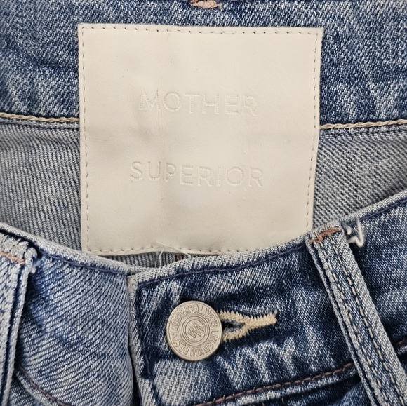 MOTHER High Waisted Hiker Hover High Rise Distressed Straight Leg Blue Jeans 25 - Picture 8 of 11